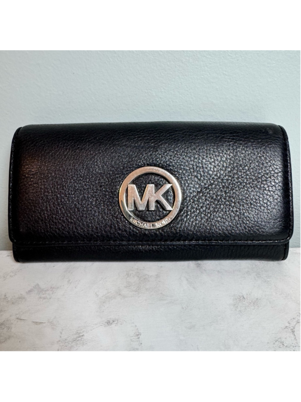 Women's Michael Kors Pebbled Leather Fulton Continental Flap Wallet Black